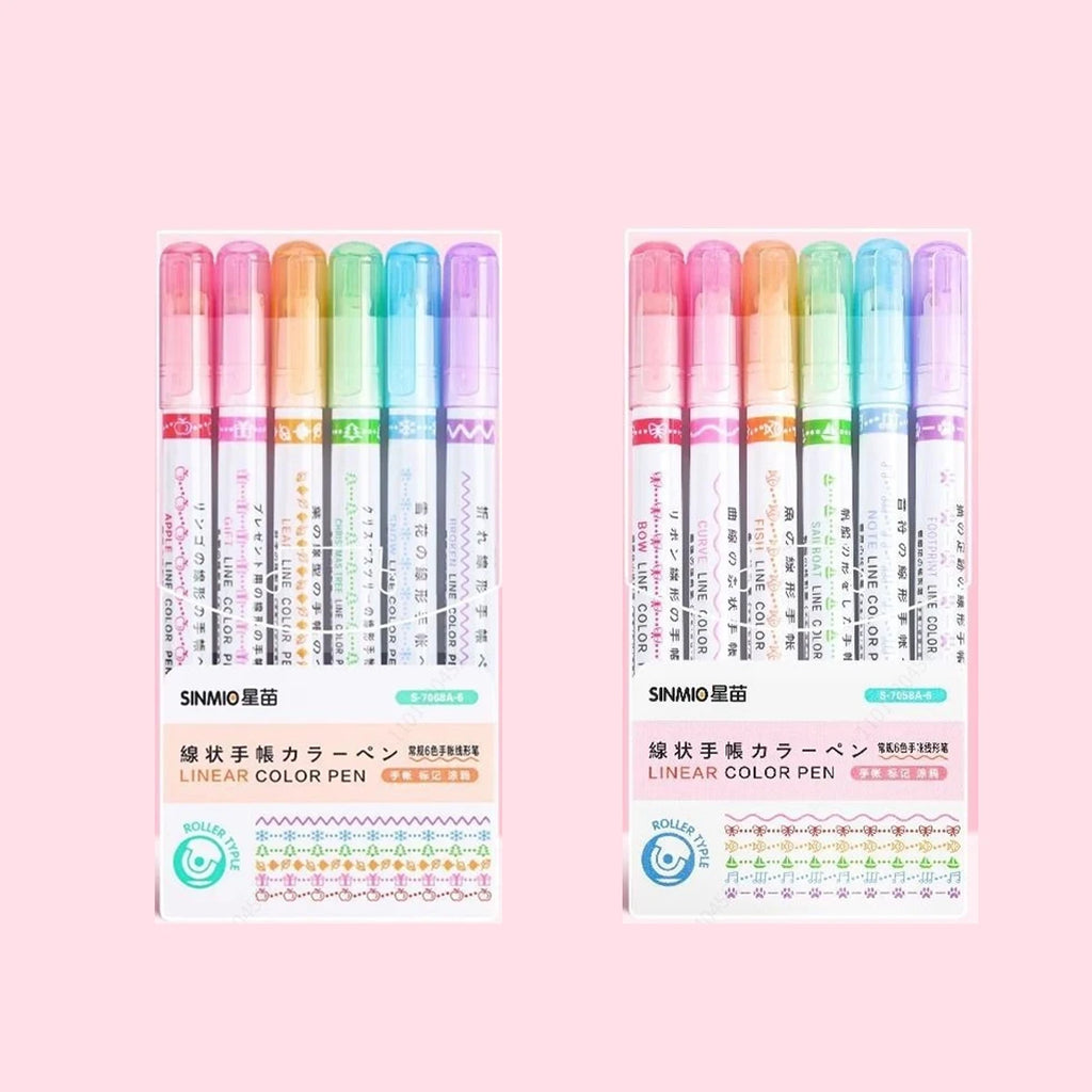 6-24pcs/set Heart Flower Line Shape Highlighter Pen Roller Tip Curve Liner Marker Kawaii Cute Stationery School Supplies