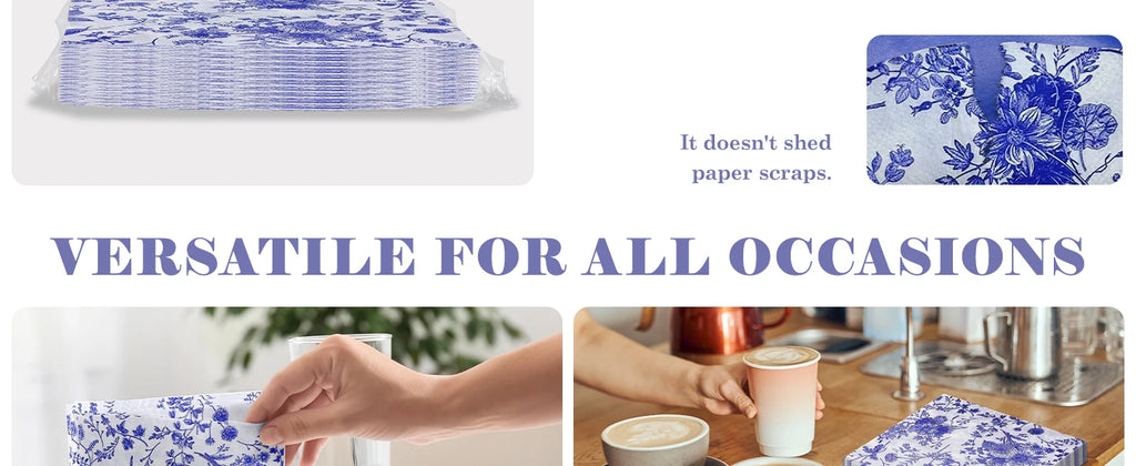 Disposable Blue Flower Porcelain Printed Napkins Birthday Wedding Tea Party Restaurant Party Decoration Tissue