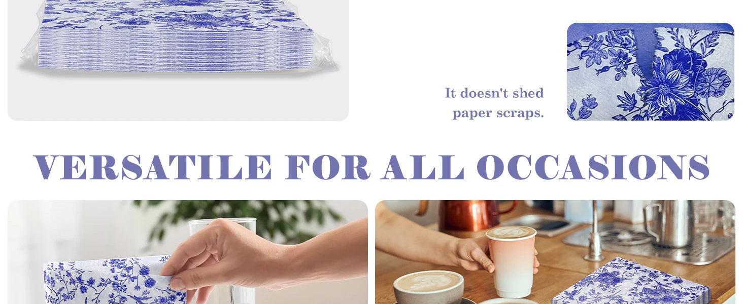 Disposable Blue Flower Porcelain Printed Napkins Birthday Wedding Tea Party Restaurant Party Decoration Tissue
