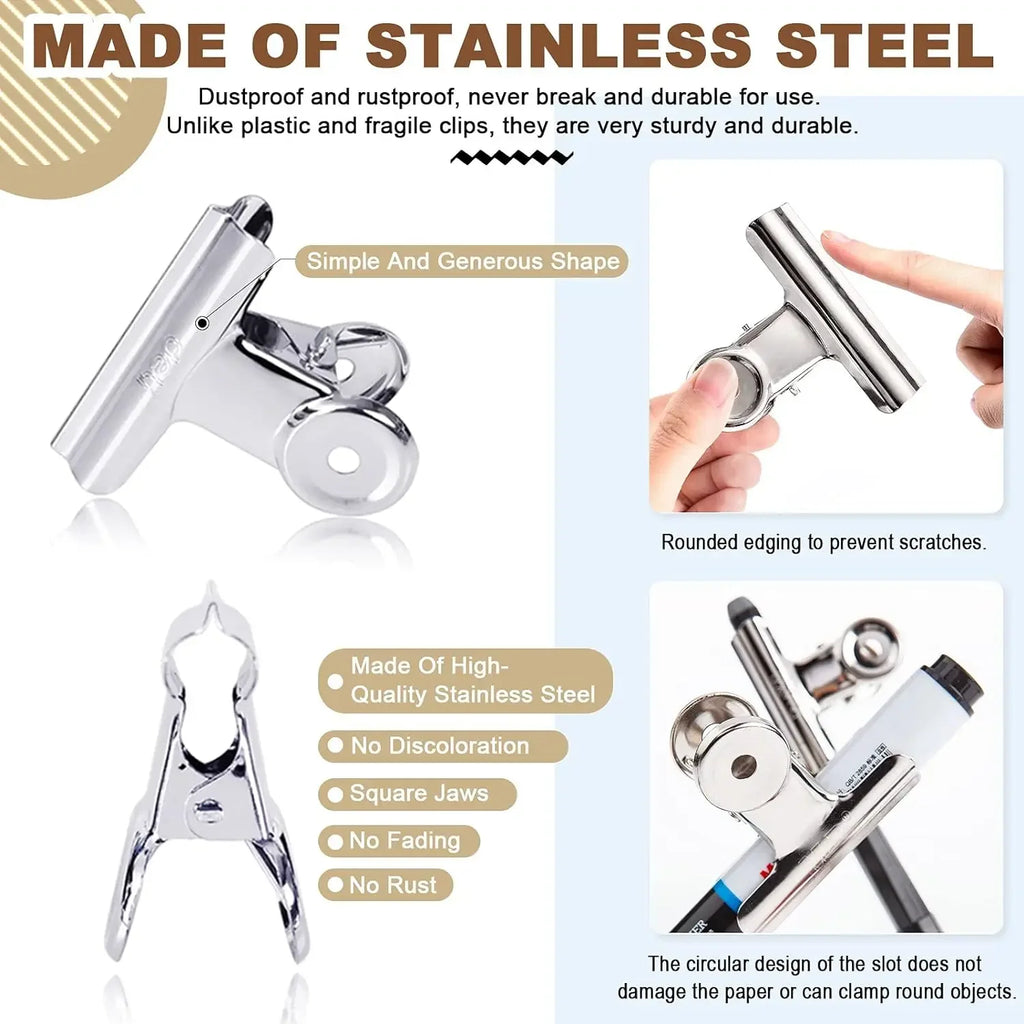 6Pcs Metal Paper Clip Foldback Metal Binder Clips Multi-functional Clamp Binder Paper Clips Office School Stationery Supplies