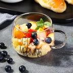 1pc Creative Glass Coffee Tea Cup 350ml Letter Printed Mug Drinks Dessert Breakfast Milk Cup Glass Mugs Handle Drinkware