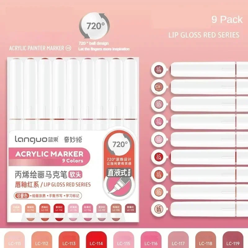 LANGUO 240/9 Colors Acrylic Color Markers Direct Liquid Paint Marker Pen DIY Drawing with Storage Box School Supplies Stationery