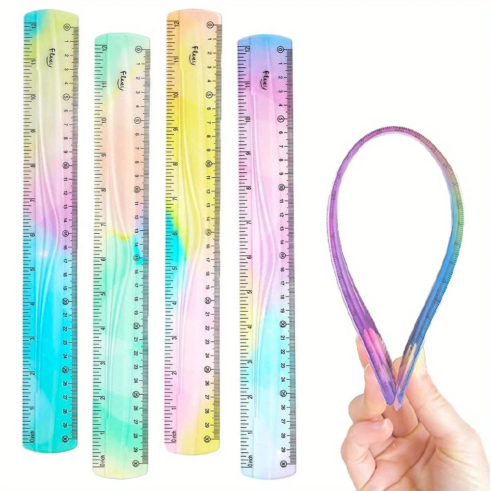 Flexible Colorful Ruler Tape Measure Bendable Soft Plastic Shatterproof Straight Edge Ruler For Classroom School Office Supplier
