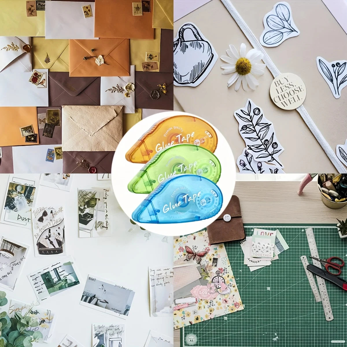 6 Packs Double Sided Tape Roller, Scrapbooking Tape, Permanent Adhesive Tape Dispenser Runner For Crafts And Arts Projects, Phot