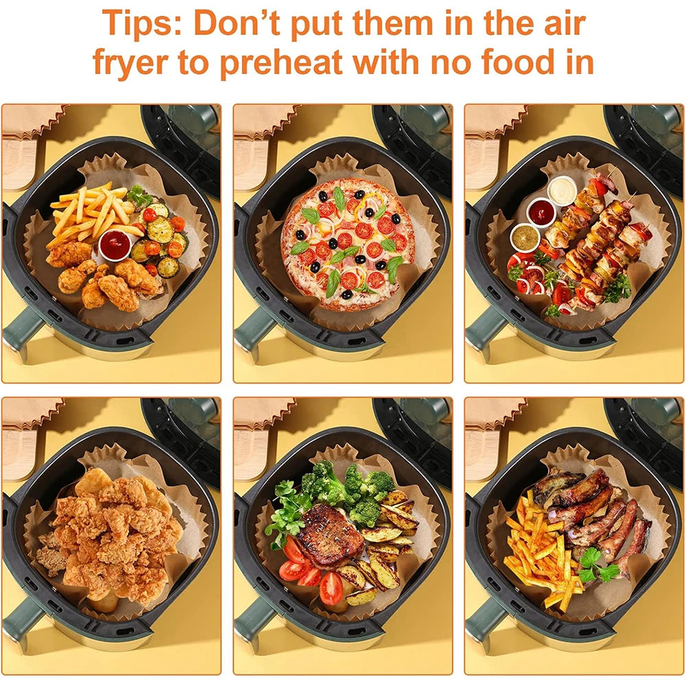 Air Fryer Square Baking Paper 20cm Air Fryer Parchment Paper Sheets for 5-8QT Basket Oven Steamer Microwave Airfryer Accessories