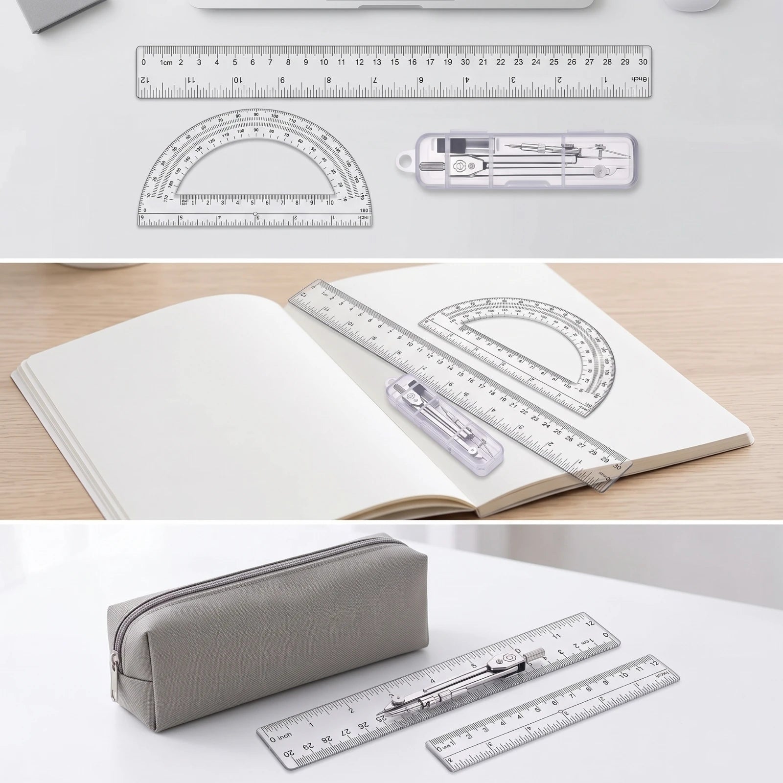 Geometry Tool Kit Clear Geometry Set with Case Compass Set with Case Portable Drawing Tool Kit Exact for Students, Schoolwork