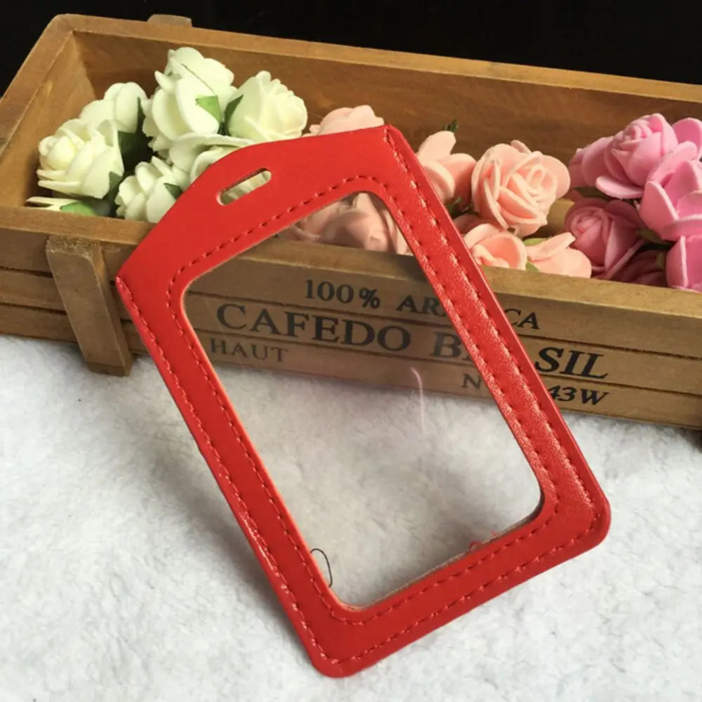 Pu Leather Card Holders Id Badge Case Clear And Color Border Lanyard Holes Bank Credit Id Badge Holders Accessories Wholesales