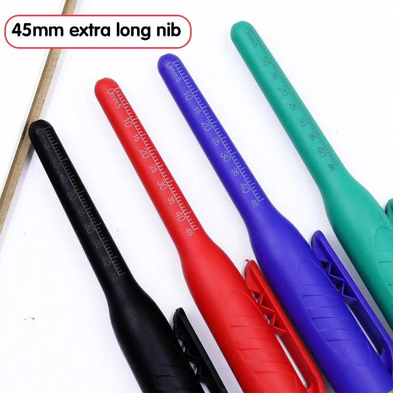 8Pcs 45mm Waterproof Long Head Nib Deep Hole Markers Pen Tile Carpenter Pen Multi-purpose for Woodworking Black/Blue/Red Ink