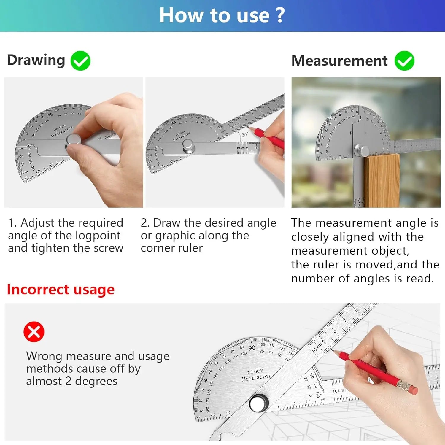 10/15cmStainless Steel Protractor Woodworking Angle Ruler 0-180° Angle Measuring Tool for Woodworking/Industry 1pc