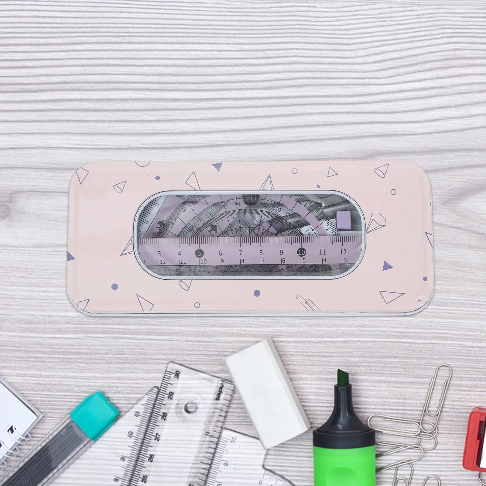 1Set Multi-Functional Ruler Kit Compass Protractor Drawing Triangle Student Stationery Office Measurement Tools