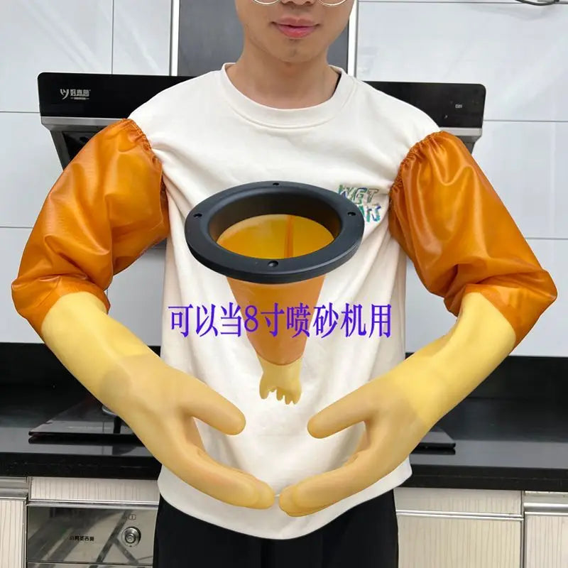 Sandblasting machine hand sleeve thickened wear-resistant rubber latex water and acid and alkali resistant gloves