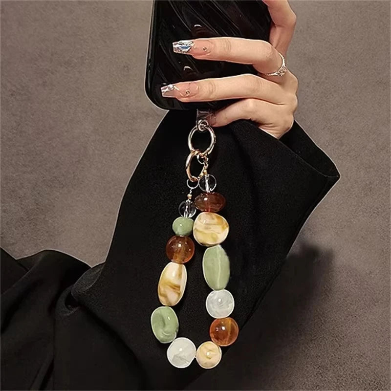 Korean Retro Bead Bracelet For iPhone Phone Strap Charm Chain Knot Cellphone Lanyard Keychain Bag Earphones Pendant Accessories