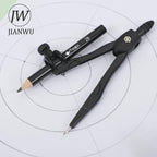 JIANWU Black Metal Compass Geometry Set Zinc Alloy Multifunction-clip Pen Compass Writing Drawing Tools School Office Stationery
