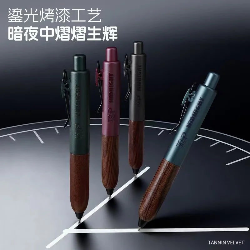 Retro Metal Mini Pocket Gel Pen Wood Grip Small Signing Pens 0.5mm Black Ink Smooth Writing Mignight Retractable Daily Write Pen