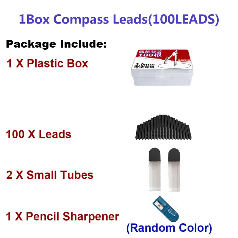 500Pcs/Box COMPASS LEAD REFILLS 2mm 2B HB Black 2.0mm Drawing Draft Pencil Sharpener