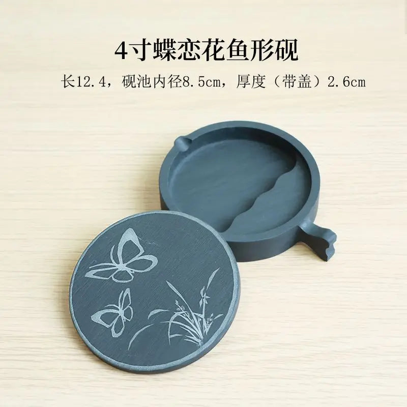 Natural Raw Stone Fish-shaped Ink Slab Multifunctional She Ink Stone Exquisite Traditional Portable Inkstones Beginners Students