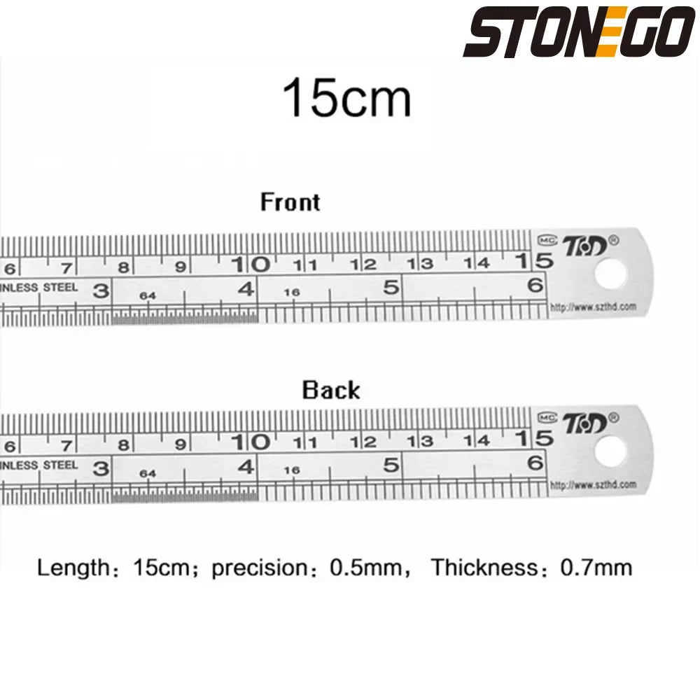 Stainless Steel Ruler Set 6 8 12 16 20 Inch Metal Rulers High Precision Double-Sided Engineering Drawing Office School Tools