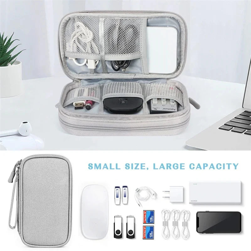 Data Cable Storage Bag Waterproof Travel Organizer Bag Portable Carry Case Double Layers Storage Bag for Cable Cord USB Charger