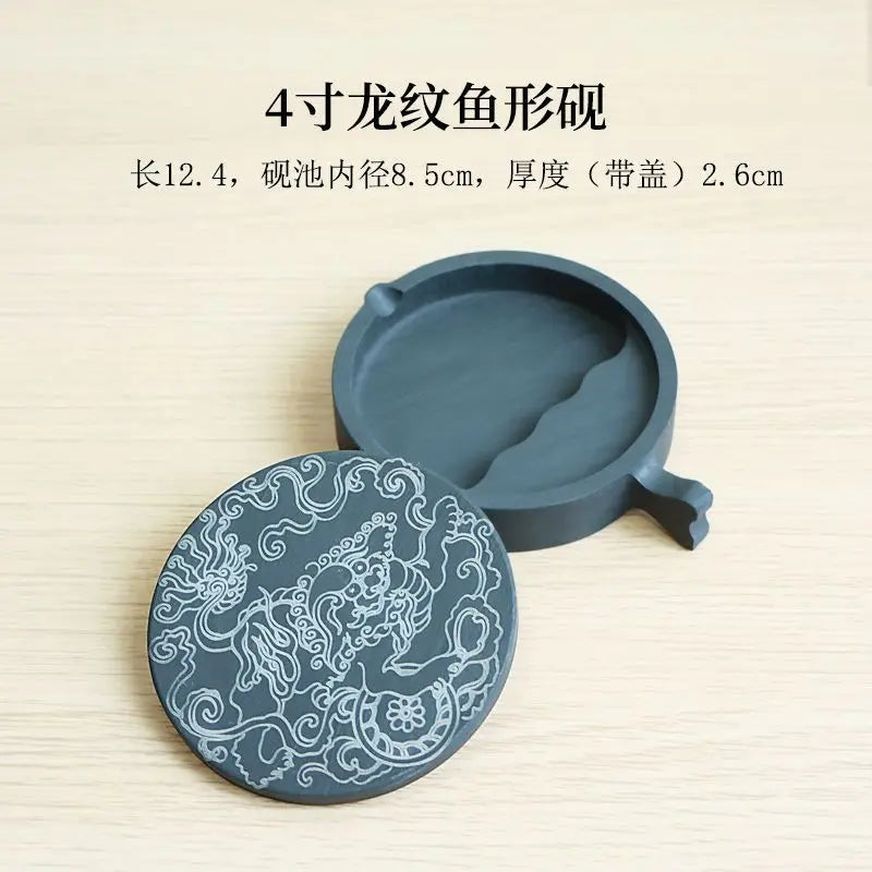 Natural Raw Stone Fish-shaped Ink Slab Multifunctional She Ink Stone Exquisite Traditional Portable Inkstones Beginners Students
