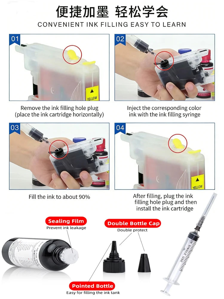 For Brother LC421XL LC421 LC123 LC223 LC3211 LC3213 cartridg Refill dye ink For Brother DCP-J1050DW J1140DW MFC-J1010DW Printer