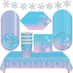 Christmas Snowflake Party Supplies Tableware Set Cups Plates Napkins Tablecloth Blue Purple Snowflake Birthday Decoration Props