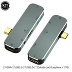 Multi-function 6 in 1 Type-C Hub 3.55mm Jack PD100W USB3.0/USB2.0/USB3.1 HDMI-Compatible USB Extender Hub