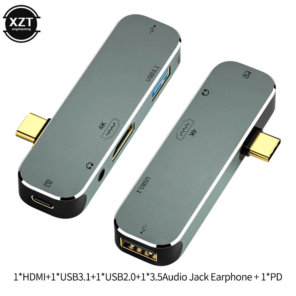Multi-function 6 in 1 Type-C Hub 3.55mm Jack PD100W USB3.0/USB2.0/USB3.1 HDMI-Compatible USB Extender Hub
