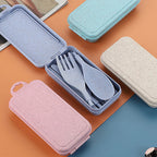Portable Wheat Straw Fork Cutlery Set Foldable Folding Chopsticks Cutlery Set With Box Travel Kitchen Accessories