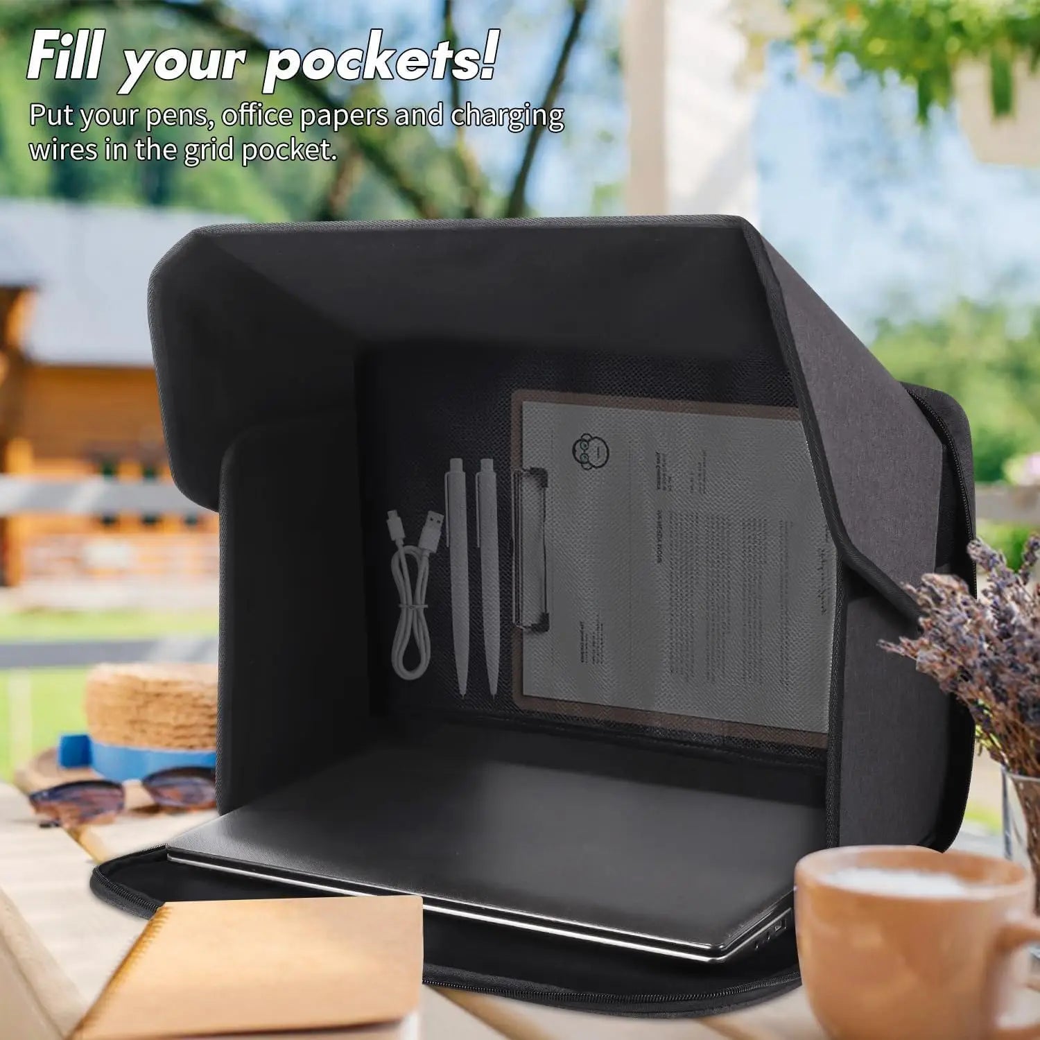 Laptop Sun Protection Portable 14/16 Inches Laptop Umbrella Computer Sun Protection Bag for Outdoor Work Foldable Shield Cover