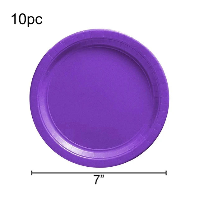 Solid Purple Color Party Decorations Disposable Paper,Cups,Plates,Spoons,Kids Birthday Supplies Baby Shower Decorations
