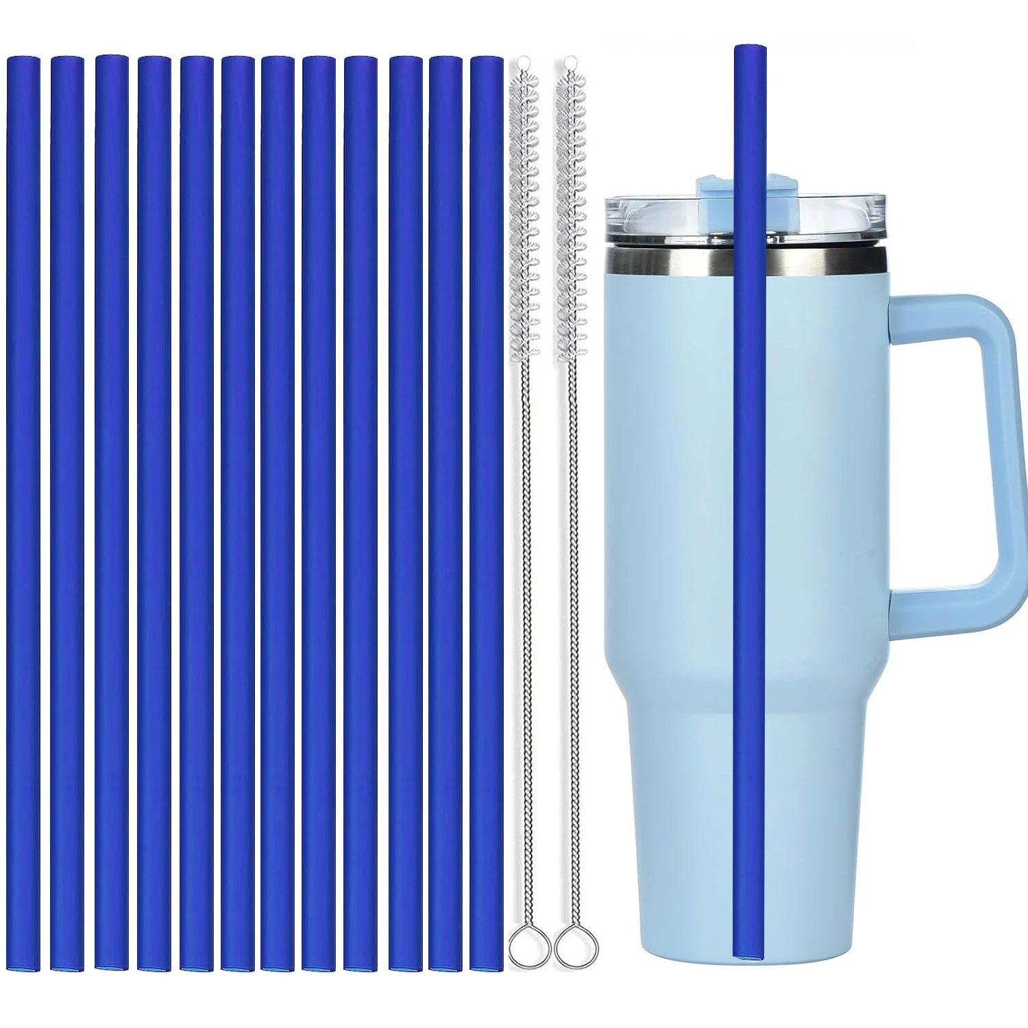 12Pcs Color Replacement Straws for Stanley 30/40 oz Tumbler , 12 in Long Reusable Plastic Straws for Stanley Cup, Plus 2 Brush