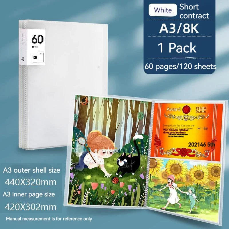 A3 File Folder Display Book 20-80pages Painting Art Collection 8k Album Transparent Information Children's Reward Poster Storage