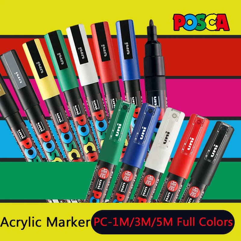 uni POSCA POP Water-Based Marker,Assorted Colors PC-1M/3M/5M 0.7~2.5mm Tips Professional Acrylic Paint Pen for Artists&Designers