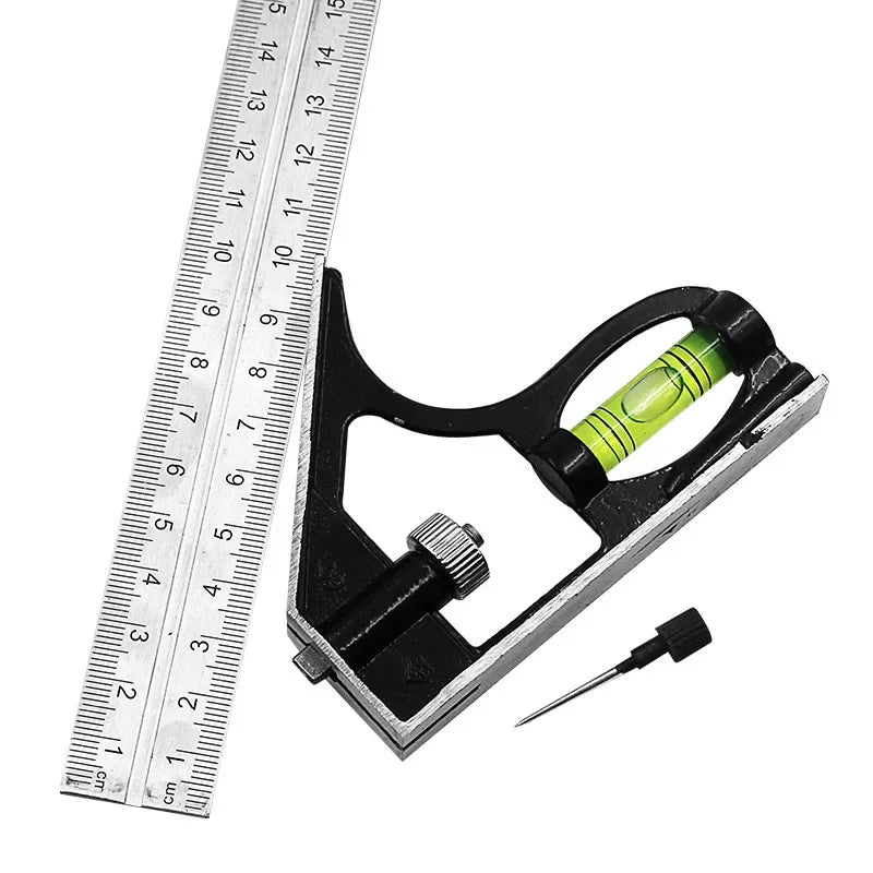 Woodworking Movable Combination Square 300mm Stainless Steel Ruler, Adjustable Horizontal Level, 45° Right Angle Measuring Gauge
