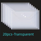 20Pcs Plastic Envelope Transparent Waterproof Reusable File Bag with Buttons A4 Size Student Information Storage Folders New