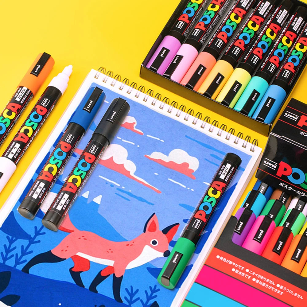 1pcs Japan UNI POSCA Markers PC-1M/3M/5M Acrylic Graffiti Pen Waterproof DIY Stackable Color Art Painting School Supplies