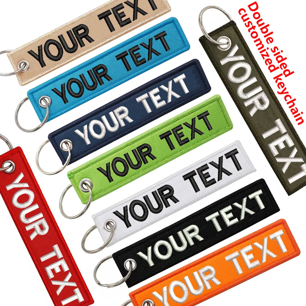 Custom Embroidered Keychain - Personalized Text Name Tag Keyring for Motorcycle, Car, Backpack, Luggage Travel Accessories