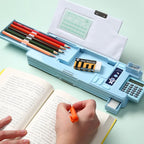 Built-in Calculator Plastic Stationery Box for Primary School Students Double-sided Open Pencil Case Creative Multi-functional