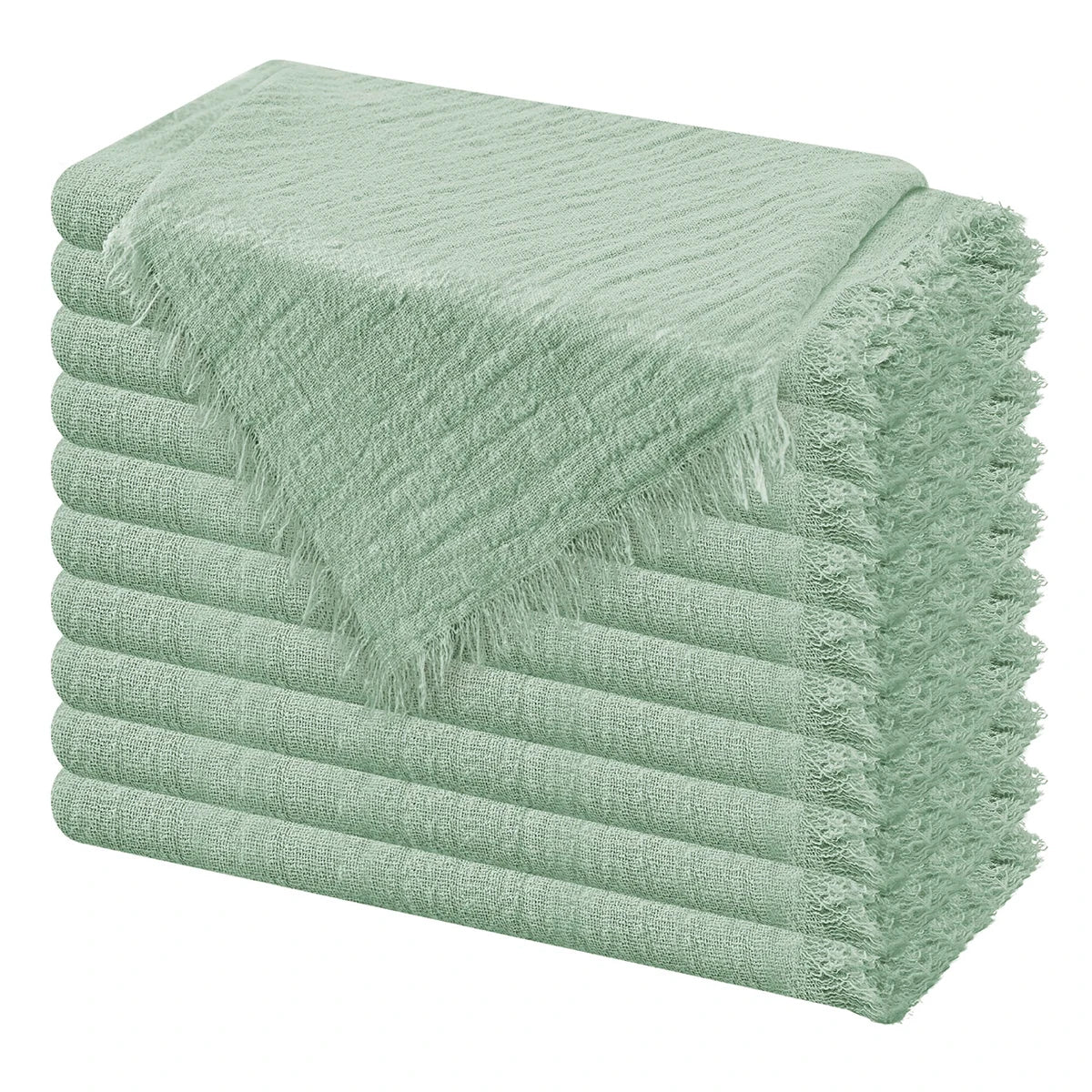 10pcs 32x32cm Gauze Cotton Wedding Napkins Reusable Green Trim Tea Towel Rustic Retro Burrs Napkins for Party Table Decoration