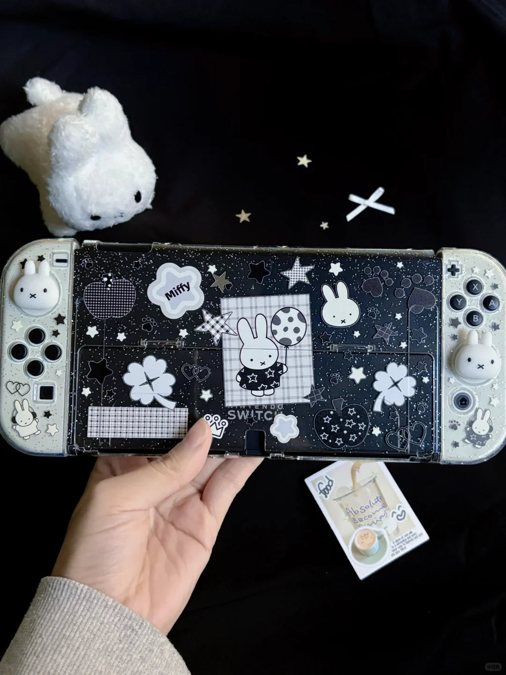 New In Stock Miffy Co-Branded Nintendo Switch OLED NS NS2 LITE Protective Case Glitter Handle Cover Transparent Black White Gift