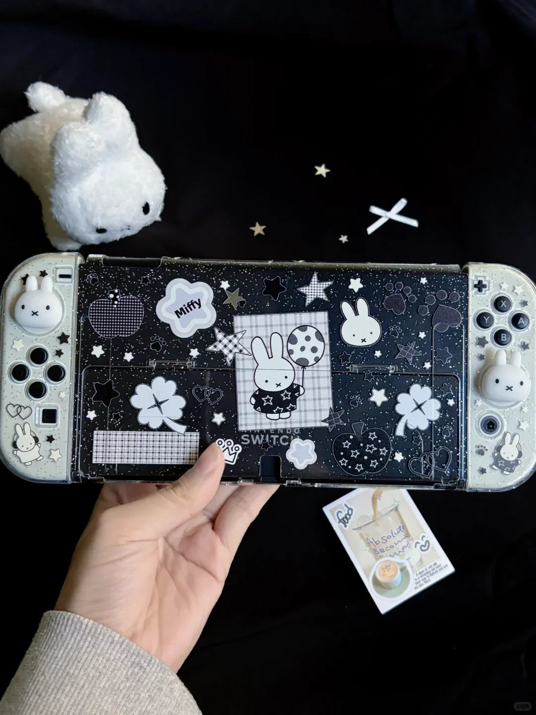 New In Stock Miffy Co-Branded Nintendo Switch OLED NS NS2 LITE Protective Case Glitter Handle Cover Transparent Black White Gift