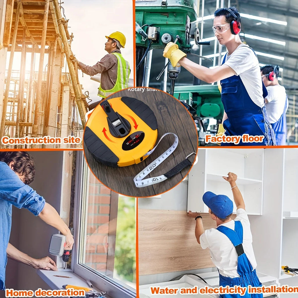 Tape Measure 164feet/50m 33feet/10m Self Adjusting End Hook Dual Sided Fiberglass Tape Measure for Engineer, Yard and Field, M