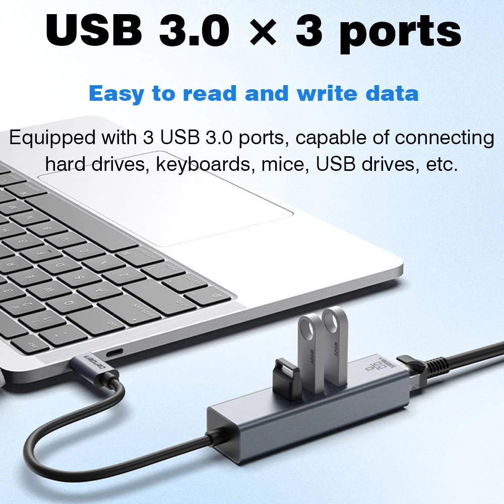 USB C HUB Docking Station Type C to RJ45 1000Mbps Ethernet Adapter USB3.0 HUB Gigabit Network Card 100W Charging Dock Extension