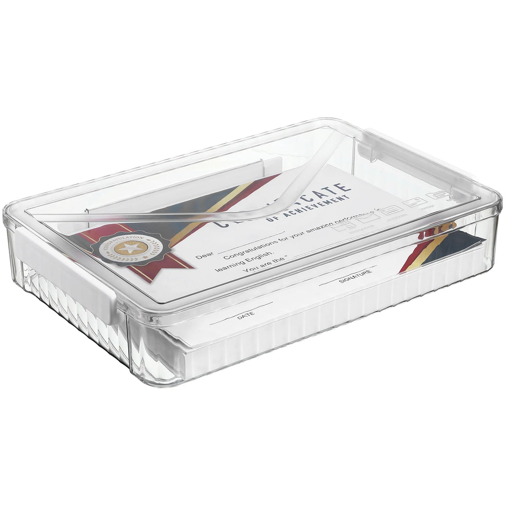 Magazine Portable A4 Paper Storage Bin Transparent File Boxes Document Container Plastic with Lids Holder Case Handle