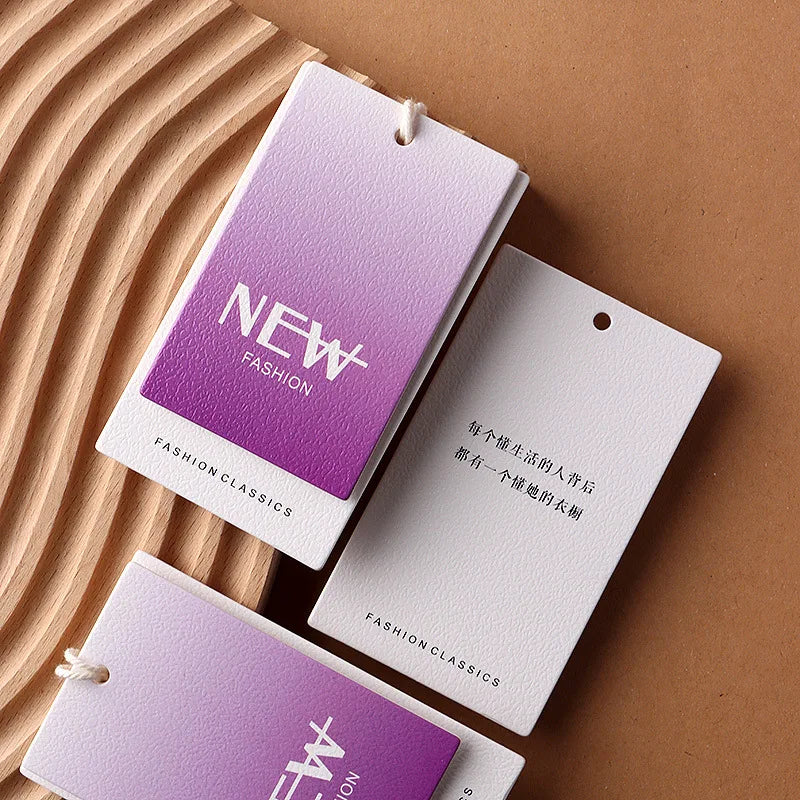 Custom Clothing Hang Tags 700gsm Milano Paper Printed Logo MOQ 200pcs for Apparel Brand Price Tags