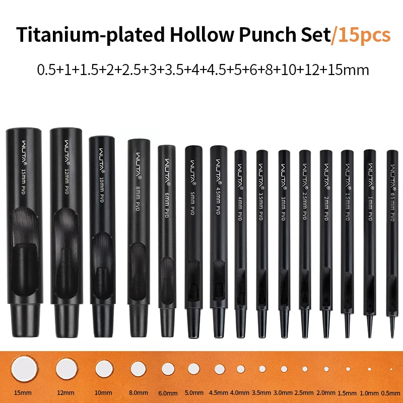 WUTA 1-10pcs Plating Titanium Leather Hole Punching Tools Set Round Hollow Puncher DIY Leather Craft for Watch Band,Belt,Fabric