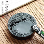 Chinese Calligraphy Inkstone She Ink Stone, Natural Stone Painting Ink Slab for Brush Writing 9.8x2 cm