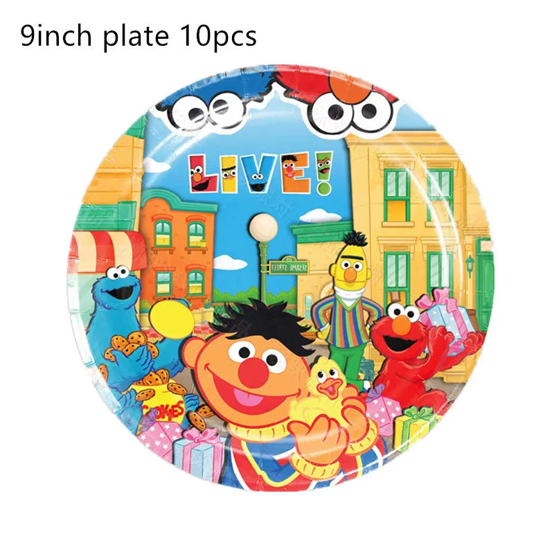 Cartoon Sesames Streets Birthday Party Supplies Kids Disposable Tableware Cup Plate Napkin Tablecloth Balloon Banner Decoration