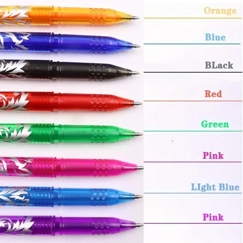 8pcs Multi-Color Erasable Gel Pen 0.5mm Tip Painting Writing Drawing School Black Blue Red Pink Orange Green Purple Light Blue