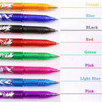 8pcs Multi-Color Erasable Gel Pen 0.5mm Tip Painting Writing Drawing School Black Blue Red Pink Orange Green Purple Light Blue